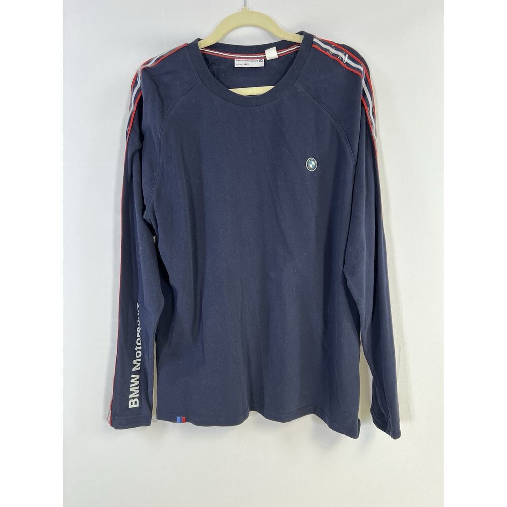 BMW Genuine Motorsport Mens Blue Long‎ Sleeve Shirt Striped Sleeves Sz L